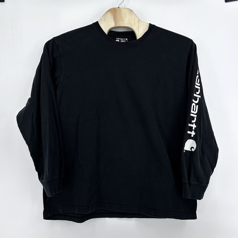 Carhartt Mens XL Distressed Faded Black Workwear Long Sleeve Shirt Grunge Flaws